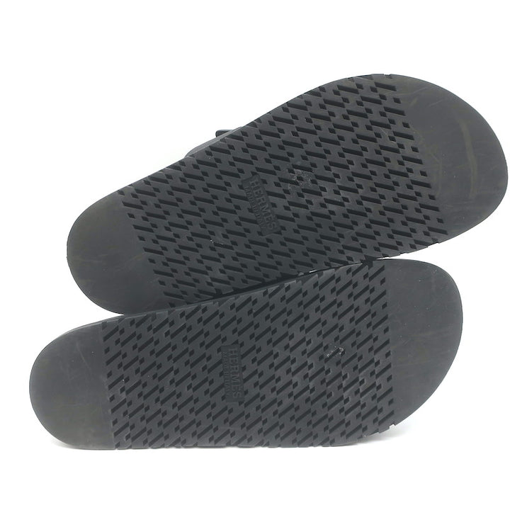 Hermes Chypre Slide Sandals Black Leather Size 40.5