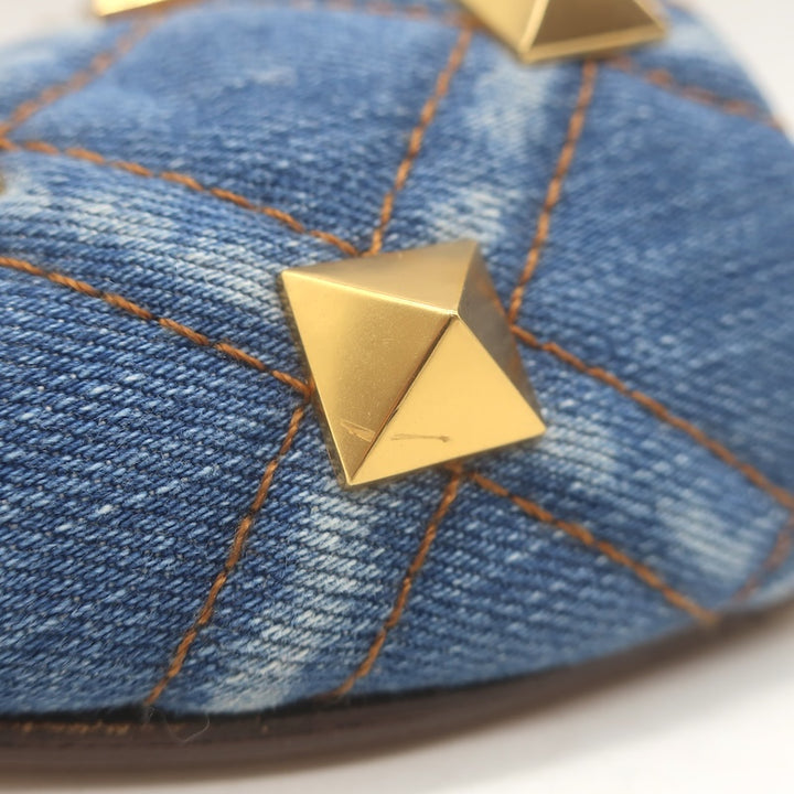 Valentino Roman Stud Quilted Denim Flat Slide Sandals Blue Size 38