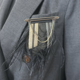 Brunello Cucinelli Monili-Trim Blazer with Feather Brooch Charcoal Wool Size 42