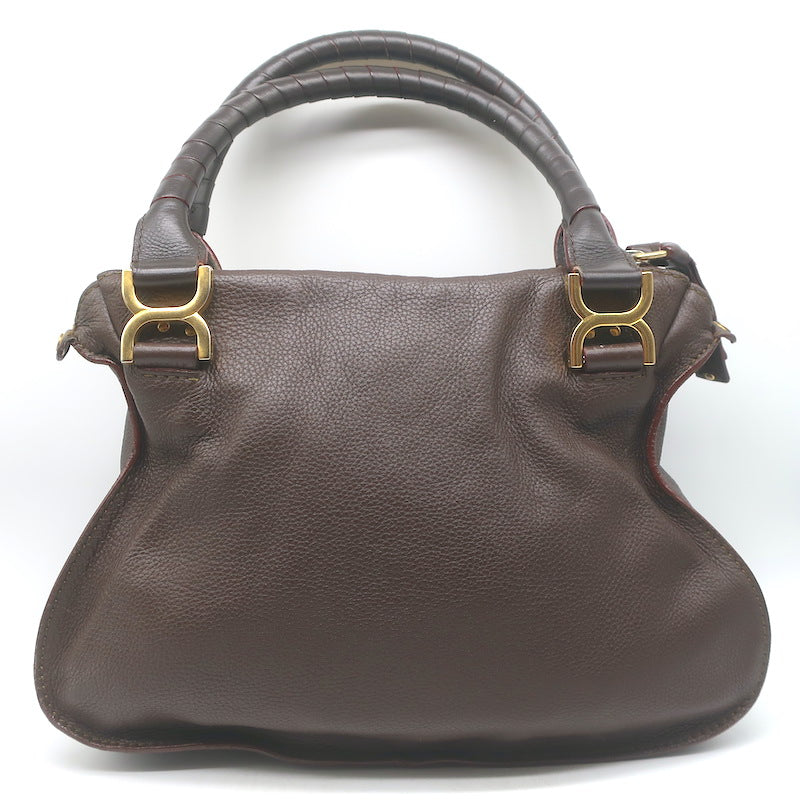 Chloe Marcie Medium Satchel Dark Brown Grained Leather Shoulder Bag