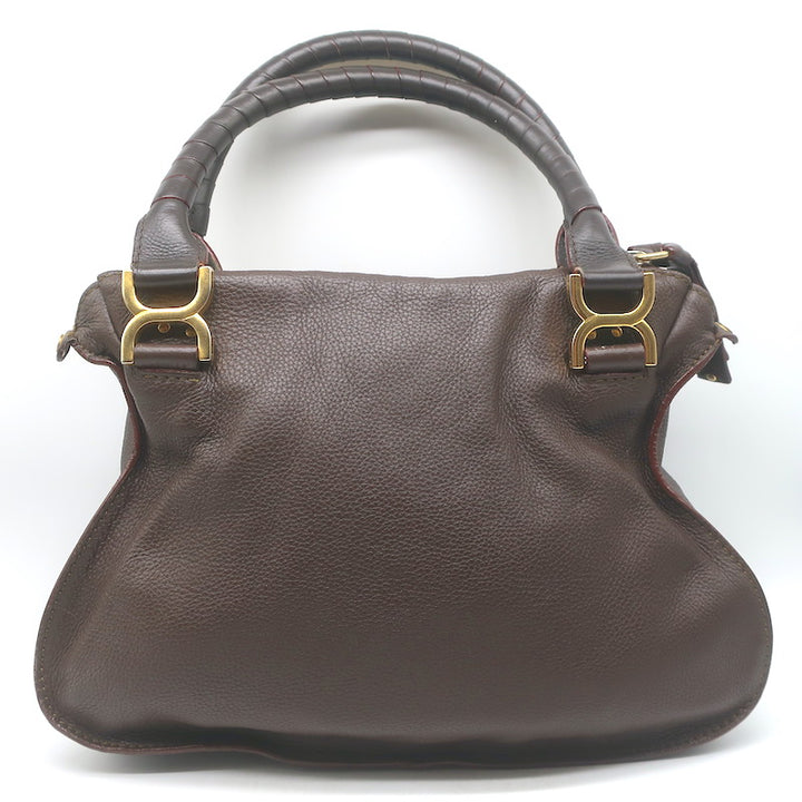 Chloe Marcie Medium Satchel Dark Brown Grained Leather Shoulder Bag