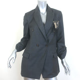 Brunello Cucinelli Monili-Trim Blazer with Feather Brooch Charcoal Wool Size 42