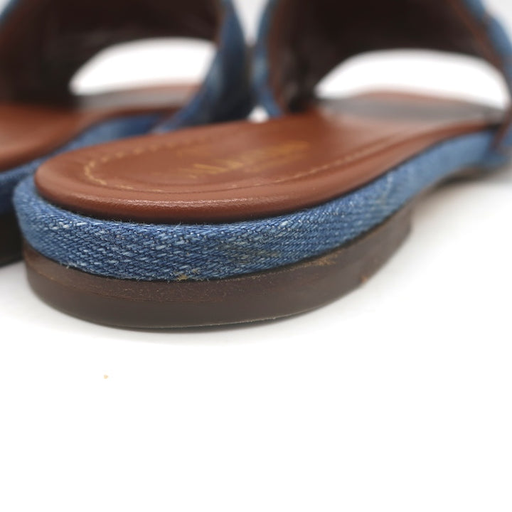 Valentino Roman Stud Quilted Denim Flat Slide Sandals Blue Size 38