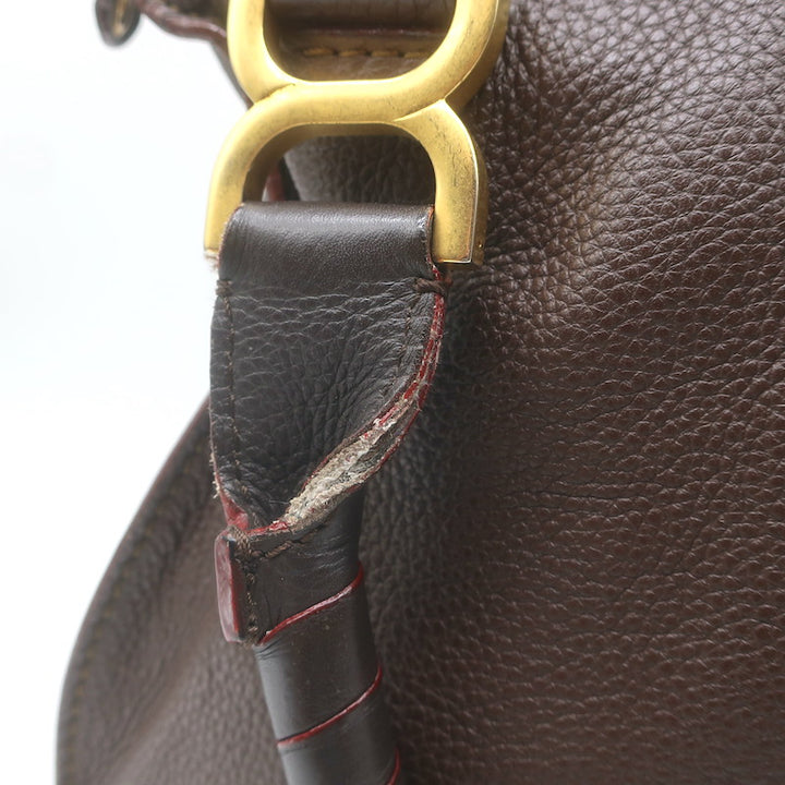 Chloe Marcie Medium Satchel Dark Brown Grained Leather Shoulder Bag