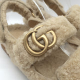 Gucci Double G Shearling Dad Sandals Beige Merino Wool Size 40