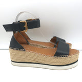 See by Chloe Glyn Platform Espadrille Sandals Black Leather Size 39