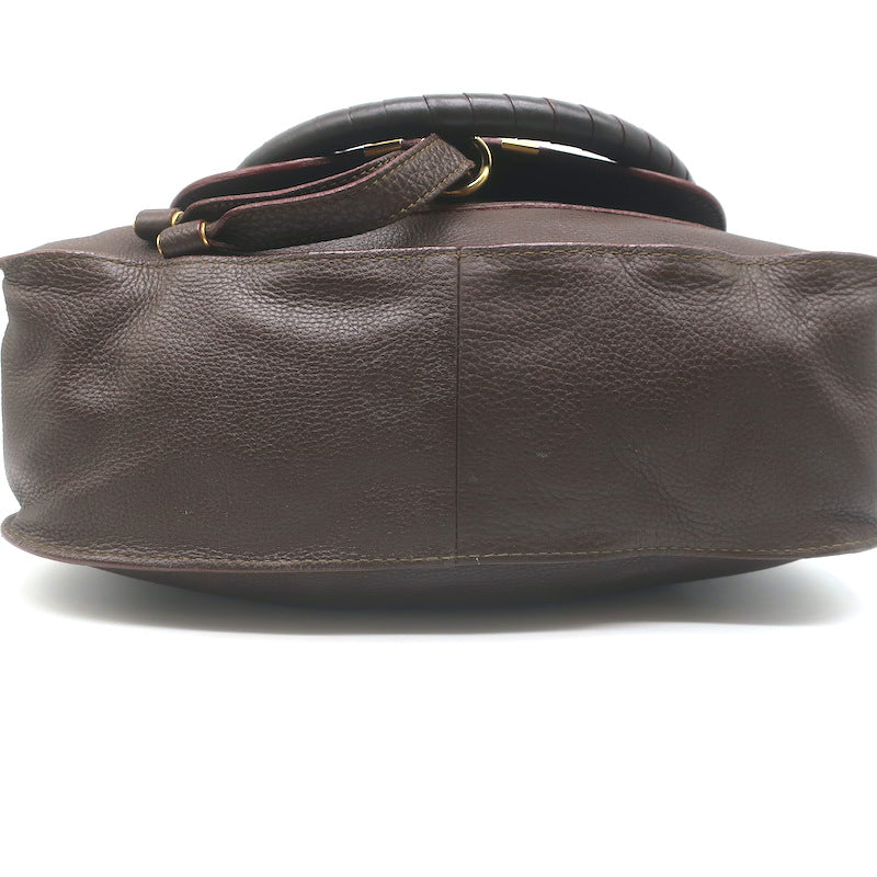 Chloe Marcie Medium Satchel Dark Brown Grained Leather Shoulder Bag