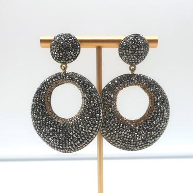 Pave Crystal Circle Drop Earrings Gold-Plated Sterling Silver