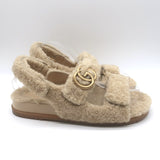 Gucci Double G Shearling Dad Sandals Beige Merino Wool Size 40