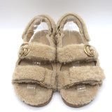 Gucci Double G Shearling Dad Sandals Beige Merino Wool Size 40