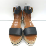 See by Chloe Glyn Platform Espadrille Sandals Black Leather Size 39