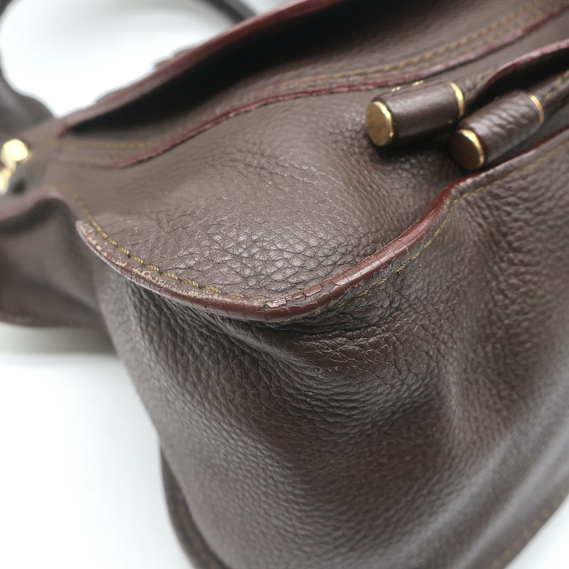 Chloe Marcie Medium Satchel Dark Brown Grained Leather Shoulder Bag