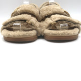 Gucci Double G Shearling Dad Sandals Beige Merino Wool Size 40