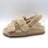 Gucci Double G Shearling Dad Sandals Beige Merino Wool Size 40