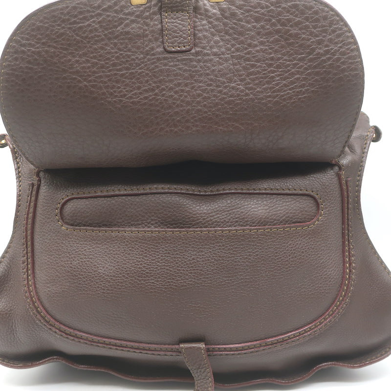 Chloe Marcie Medium Satchel Dark Brown Grained Leather Shoulder Bag