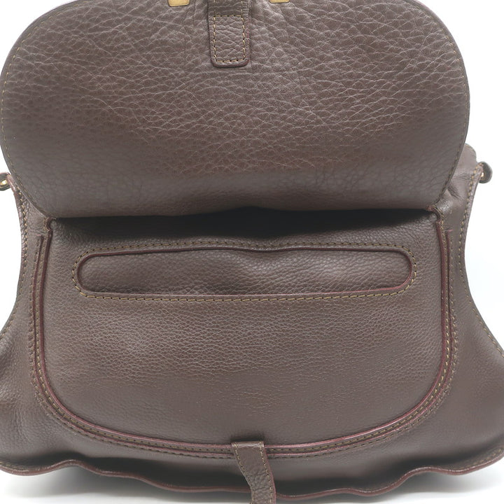 Chloe Marcie Medium Satchel Dark Brown Grained Leather Shoulder Bag