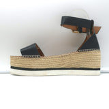 See by Chloe Glyn Platform Espadrille Sandals Black Leather Size 39