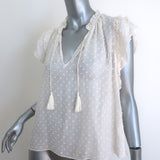 Ulla Johnson Reine Tassel Top Ivory Swiss Dot Chiffon Size 6 Cap Sleeve Blouse
