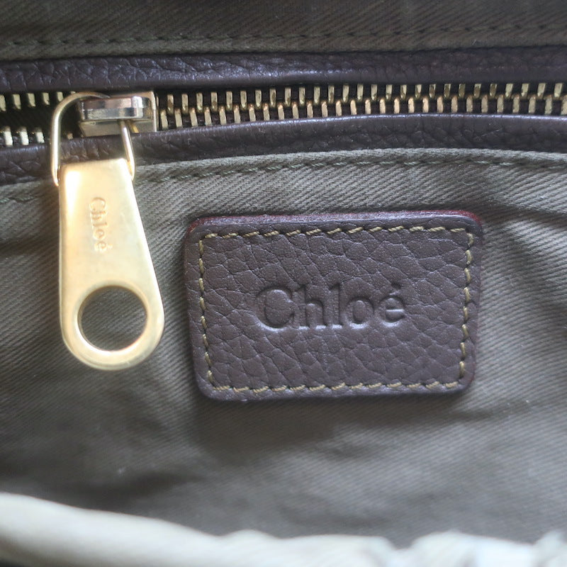Chloe Marcie Medium Satchel Dark Brown Grained Leather Shoulder Bag