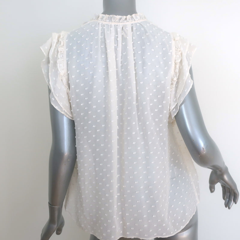Ulla Johnson Reine Tassel Top Ivory Swiss Dot Chiffon Size 6 Cap Sleeve Blouse