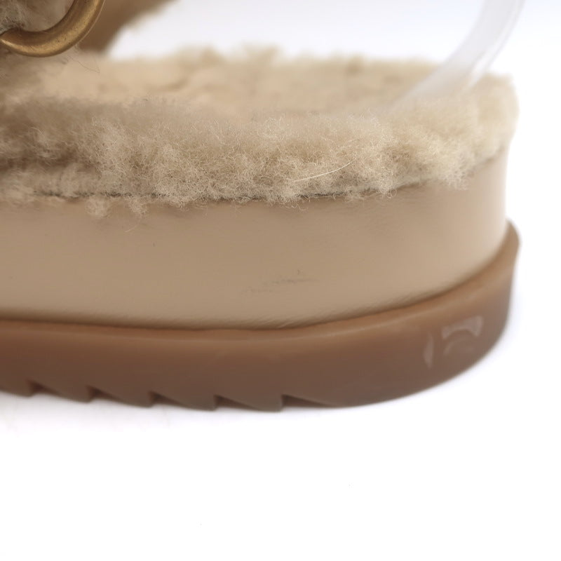 Gucci Double G Shearling Dad Sandals Beige Merino Wool Size 40
