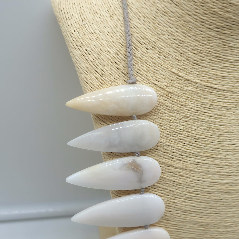 Designer Polished Stone Tribal Necklace on Leather Cream