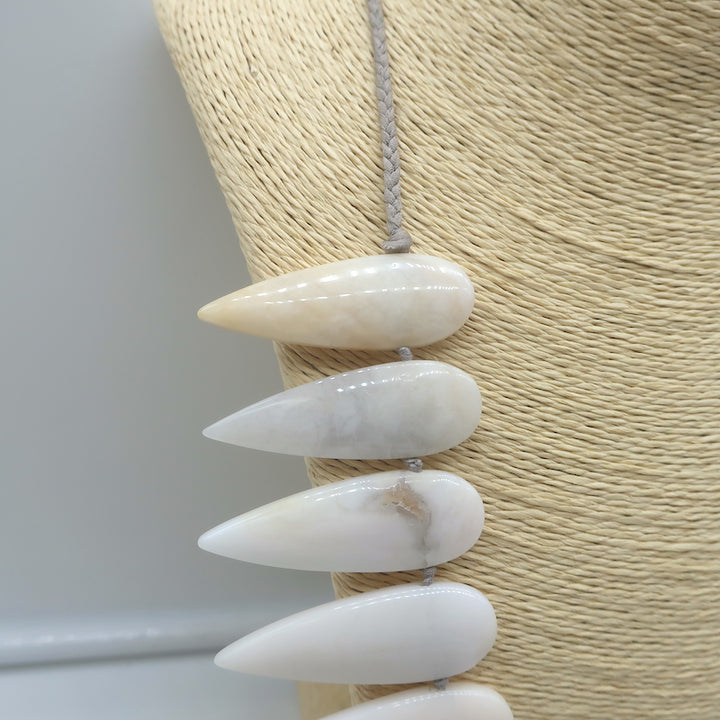 Designer Polished Stone Tribal Necklace on Leather Cream