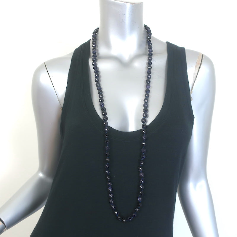 Rosantica Milano Glitter-Beaded Feather Tassel Necklace Navy
