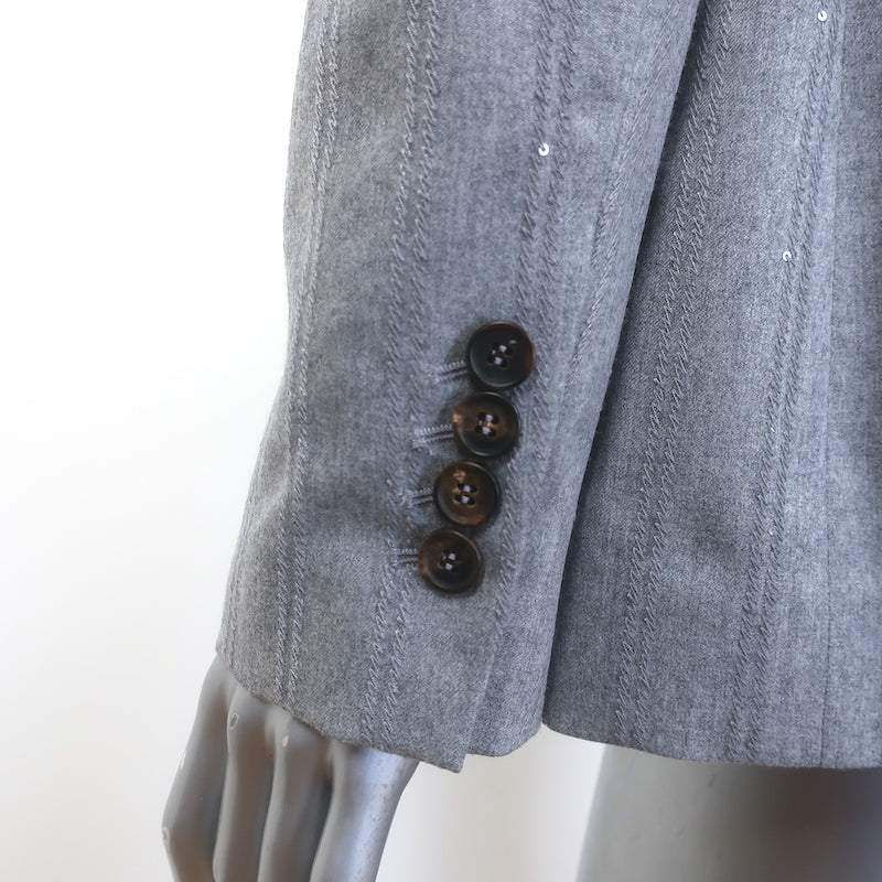 Brunello Cucinelli Sequin-Striped Double Breasted Blazer Gray Wool Size 42