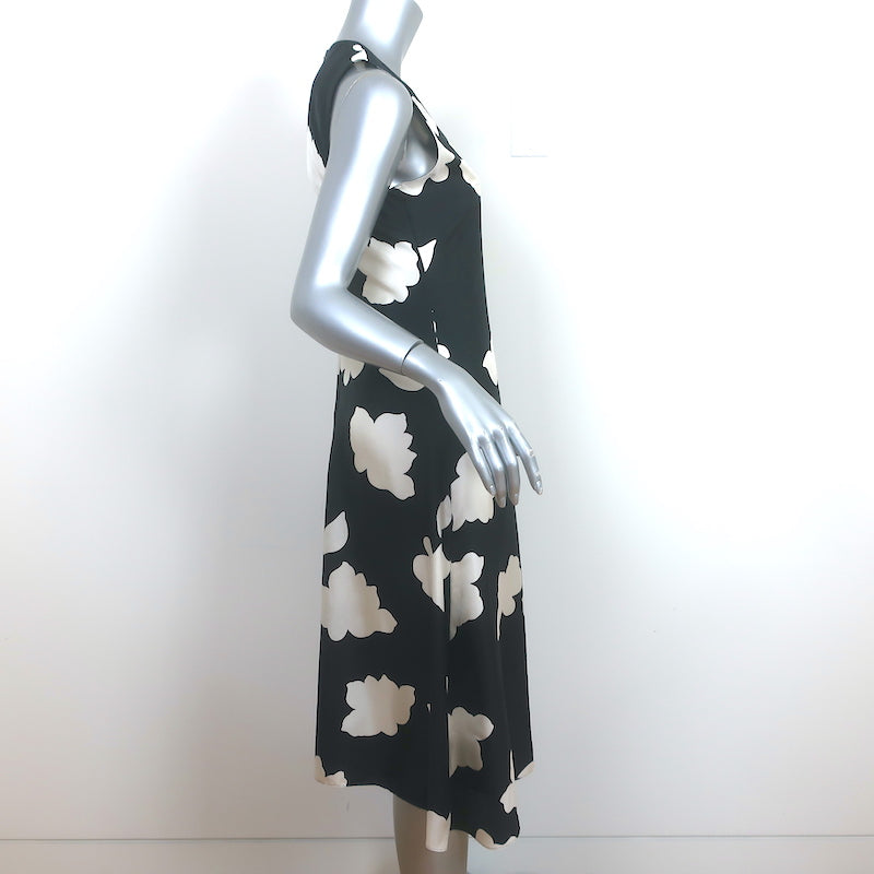 Theory Sleeveless Dress Nophella Black &amp; Cream Floral Print Silk Size 2