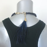 Rosantica Milano Glitter-Beaded Feather Tassel Necklace Navy