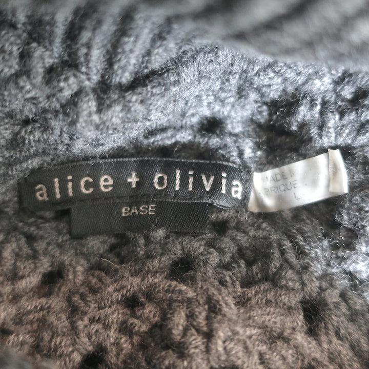 Alice + Olivia Cowl Neck Sweater Charcoal Wool Mixed Knit Size Large