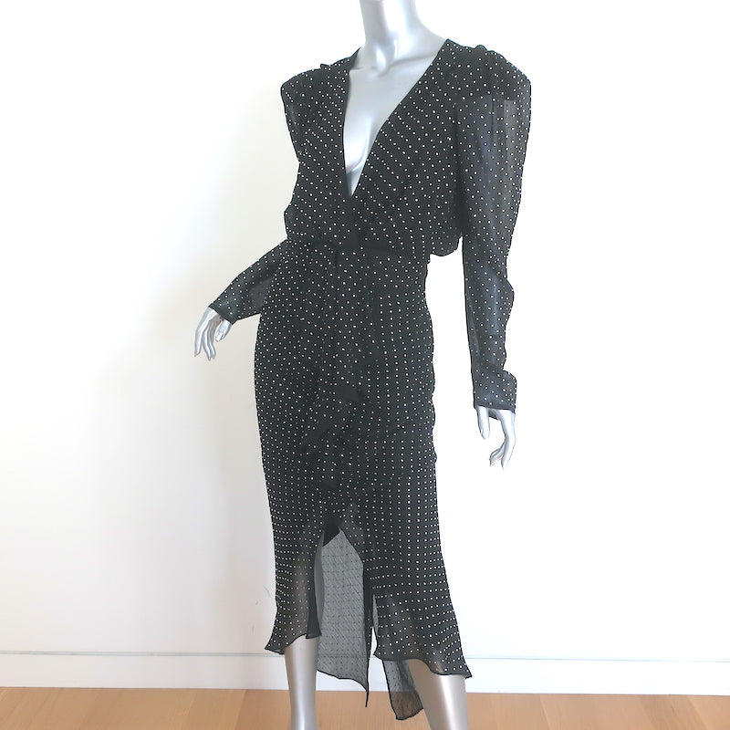 Ronny Kobo Astrid Rhinestone-Studded Midi Dress Black Chiffon Size Medium