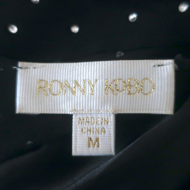 Ronny Kobo Astrid Rhinestone-Studded Midi Dress Black Chiffon Size Medium