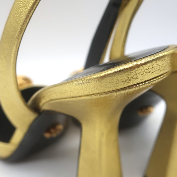 Versace La Medusa Pointed Toe Slingback Pumps Gold Metallic Leather Size 37.5