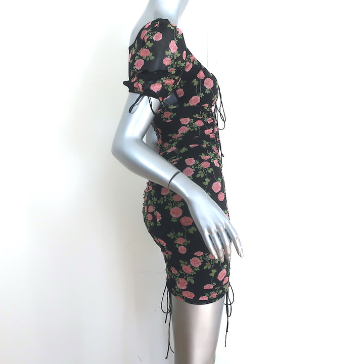 For Love &amp; Lemons Biscotti Mini Dress Black Floral Print Size Extra Small NEW
