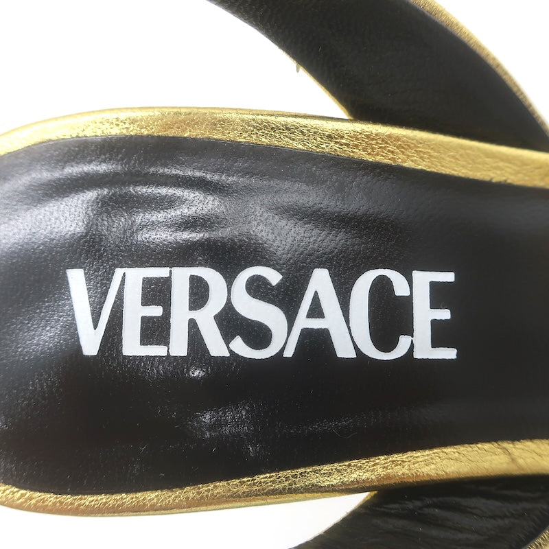 Versace La Medusa Pointed Toe Slingback Pumps Gold Metallic Leather Size 37.5
