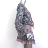 Bell Evelyn Long Sleeve Mini Dress Blue/Pink Printed Cotton-Silk Size Medium