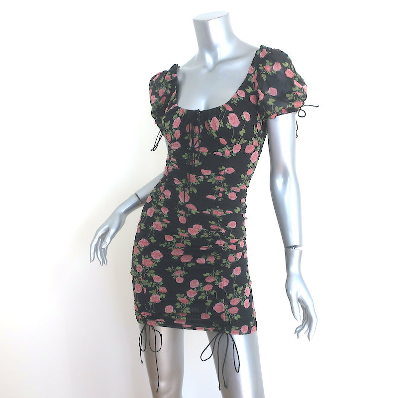 For Love &amp; Lemons Biscotti Mini Dress Black Floral Print Size Extra Small NEW