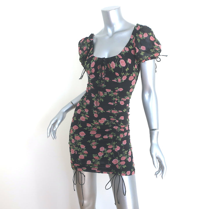 For Love &amp; Lemons Biscotti Mini Dress Black Floral Print Size Extra Small NEW