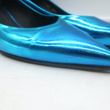 Balenciaga Talon Slash Kitten Heel Pumps Blue Metallic Leather Size 38.5