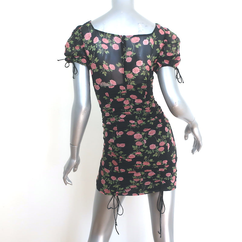 For Love &amp; Lemons Biscotti Mini Dress Black Floral Print Size Extra Small NEW