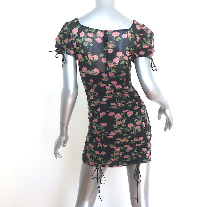 For Love &amp; Lemons Biscotti Mini Dress Black Floral Print Size Extra Small NEW
