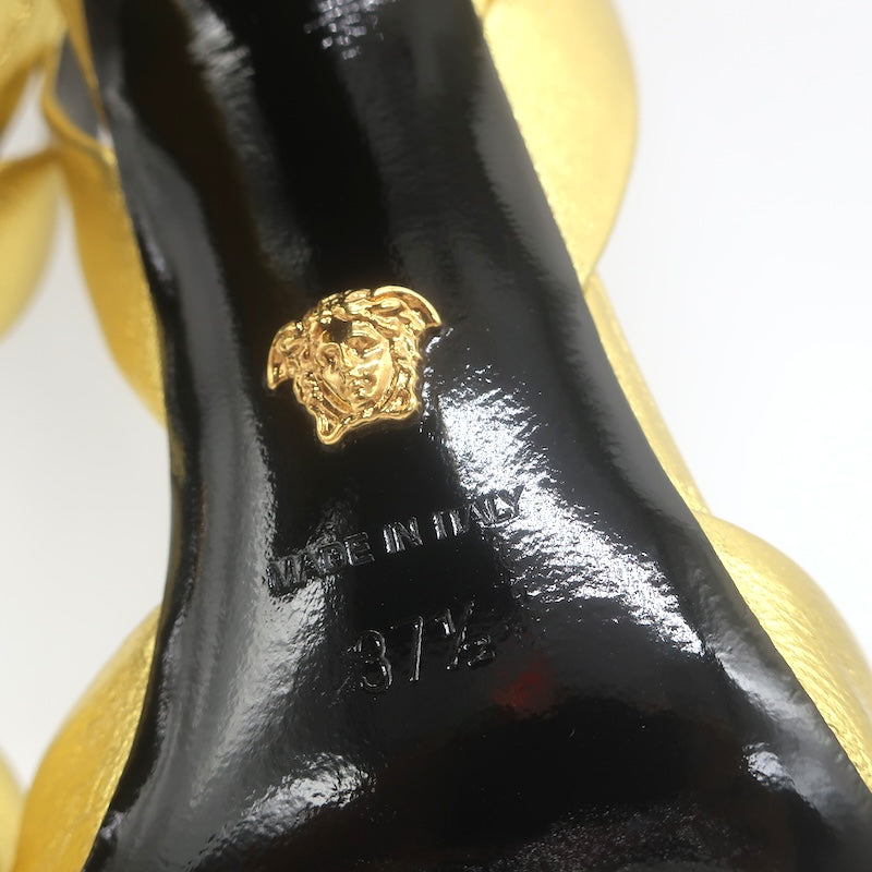 Versace La Medusa Pointed Toe Slingback Pumps Gold Metallic Leather Size 37.5