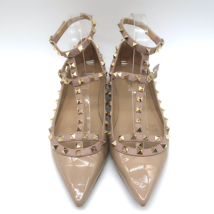 Valentino Rockstud Caged Ballet Flats Nude Patent Leather Size 41