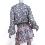 Bell Evelyn Long Sleeve Mini Dress Blue/Pink Printed Cotton-Silk Size Medium