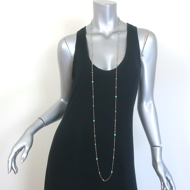 14k Yellow Gold and Turquoise Beaded Long Station Necklace
