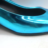 Balenciaga Talon Slash Kitten Heel Pumps Blue Metallic Leather Size 38.5
