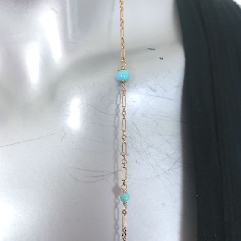 14k Yellow Gold and Turquoise Beaded Long Station Necklace