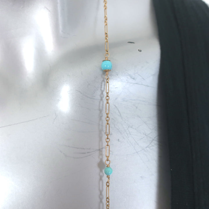 14k Yellow Gold and Turquoise Beaded Long Station Necklace